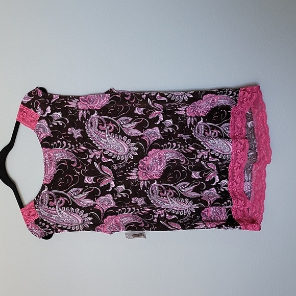J.T.B NWT Hippie Boho Summer paisley lace trim tank Dark Roast Brown 2X - Picture 6 of 6